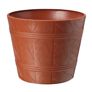 "Elba" round wood grain pot casing with a saucer - 15 cm - terracotta-coloured