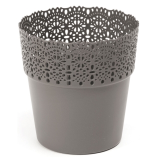 "Bella" mesh pot casing with a lace-like finishing - 17 cm - anthracite-grey