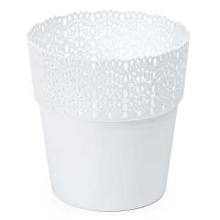 Revestimento para vasos em malha "Bella" com acabamento em renda - 14,5 cm - branco - 
