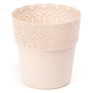 "Bella" mesh pot casing with a lace-like finishing - 14.5 cm - light beige