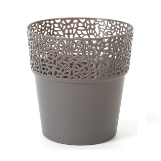 Estrutura para vasos em malha "Rosa" com acabamento em renda - 11,5 cm - cinza antracite - 