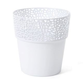 "Rosa" mesh pot casing with a lace-like finishing - 17 cm - white