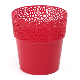 Boîtier de pot en filet "Rosa" avec une finition en dentelle - 17 cm - rouge - 