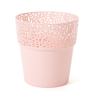 Casing pot jaring "Rosa" dengan finishing seperti renda - 14,5 cm - merah muda antik - 