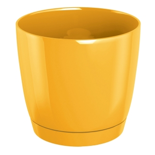 "Куби" кръгла растителна саксия с чинийка - 13,5 см - жълта - 