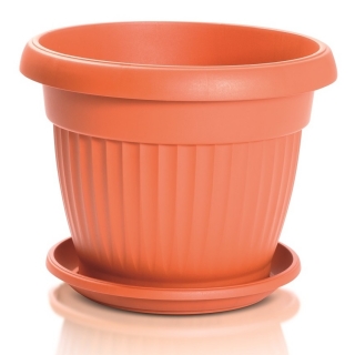 「テラ」屋外植木鉢と受け皿-13 cm-テラコッタ色 - 