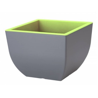 Plantador quadrado "Muna" - 30 cm - concreto cinza + verde claro - 