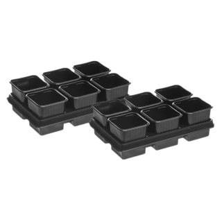 Fekete négyzet alakú cserepes edények 8 x 8 cm - 12 darab + két tálca - 