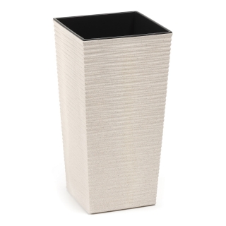 Vaso ecologico realizzato parzialmente in legno - Finezja Eco - 25 cm - cesellato - bianco - 