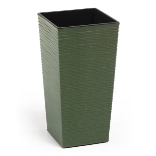 Eco-friendly pot made partially of wood - Finezja Eco - 25 cm - chiselled, forest green