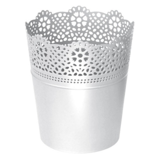 Round flower pot with lace - 11 cm - Lace - White