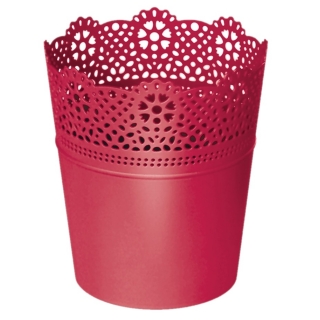 Round flower pot with lace - 11 cm - Lace - Rapsberr