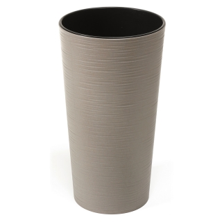 Pot écologique partiellement en bois - Lilia Eco - 19 cm - ciselé, gris - 