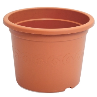 "प्लास्टिक" एक तश्तरी के साथ गोल पौधे के बर्तन - 9 सेमी - टेराकोटा-रंग - 