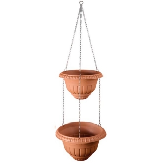 「ローマ」二段吊り植木鉢-25 + 30 cm-テラコッタ色 - 