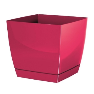 Vaso quadrato con piattino Coubi - 13,5 cm - Rapsberry - 