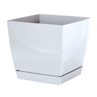 Square flower pot with saucer - Coubi - 12 cm - White