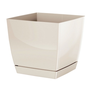 Square flower pot with saucer - Coubi - 24 cm - Cream
