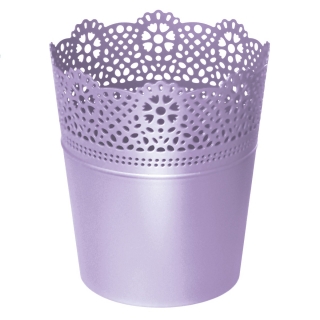 Pot bunga pusingan dengan renda - 16 cm - Renda - Lavender - 