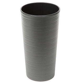 Vaso alto redondo "Lilia" - 19 cm - cinzelado, cinza grafite metálico - 