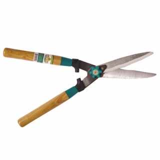 Wavy blade hedge shears with wooden handles