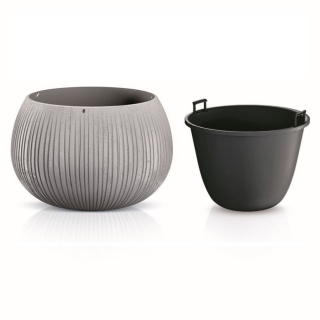 Round plant pot with an insert "Beton Bowl" - 14.4 cm - concrete grey