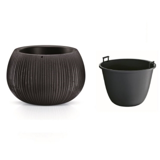 Кръгла саксия за растения с вложка "Beton Bowl" - 14,4 см - черен бетон - 