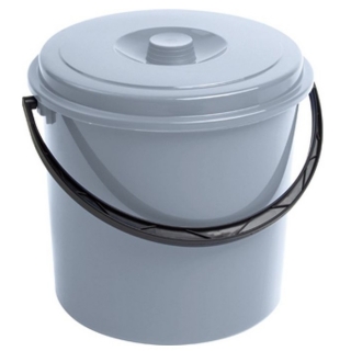 Kulatý kbelík s víkem, koš - 12 litrů - šedý - 