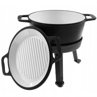 Cast iron hunter's enamelled Dutch oven with a grill pan function - campfire Dutch oven - 8 l