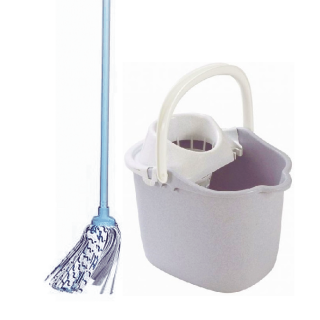 Mop with handle + bucket with wringer - grey
