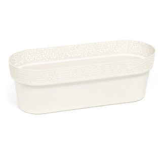 Boîte de balcon, jardinière "Rosa" avec une soucoupe, plateau - 50 cm - blanc crème - 
