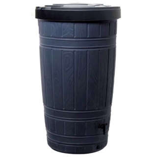 Бочка для дождевой воды с подставкой для бочки, краном, водосборником и средством для очистки воды - Woodcan - 265 л - черный - 