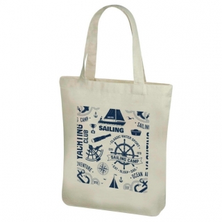 Cotton tote bag for groceries with long handles - 38 x 41 cm - Marine pattern, Steer wheel
