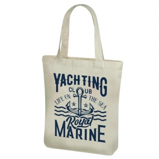 Памучна чанта за хранителни стоки с дълги дръжки - 38 х 41 см - Морски модел, Яхт клуб - 