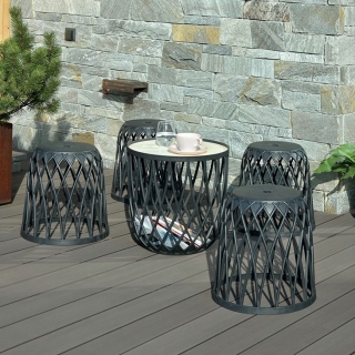 Daugiafunkcinis sodo / balkono baldų komplektas - UNIQUBO SET - stalas su 4 sėdynėmis - antracito pilkas - 