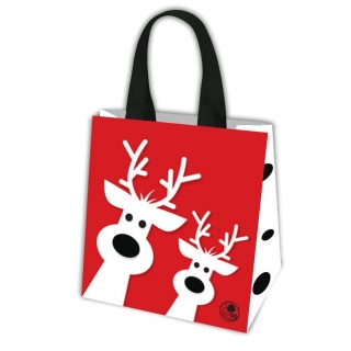 Ziemassvētku motīvu iepirkumu maisiņš - 26 x 26 x 12 cm - baltie ziemeļbrieži - 