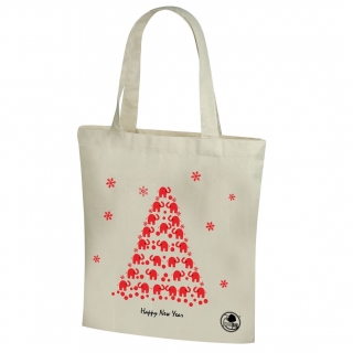 Bavlněná nákupní taška s vánočním motivem a dlouhými uchy - 38 x 41 cm - Sloní vánoční stromeček - 