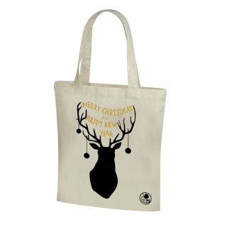 Cotton shopping tote bag with a Christmas motif and long handles - 38 x 41 cm - Christmas reindeer