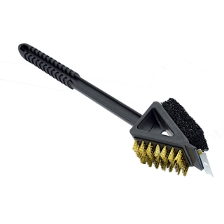3-in-1 barbecue cleaning brush with a handle - sponge, brush and scrapper