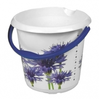 Bucket, bin with a decorative graphics - Ilvie - 10 litre - cornflowers