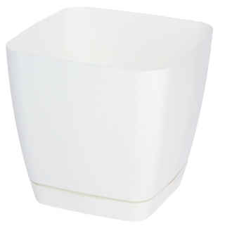 Cache-pot carré "Toscana" avec une soucoupe - 22 cm - blanc - 