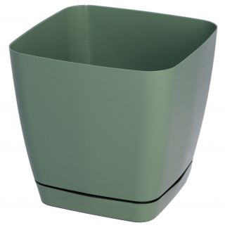 Cache-pot carré "Toscana" avec une soucoupe - 11 cm - vert pastel - 