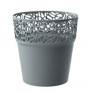 Vaso redondo com renda - 17,5 cm - Naturo - Stone Grey - 