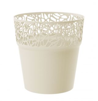 Round flower pot with lace - 17,5 cm - Naturo - Cream