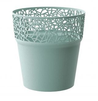 Round flower pot with lace - 17,5 cm - Tree - Sage