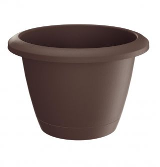Pot bunga bundar "Respana Basic" dengan cawan - 14 cm - coklat - 