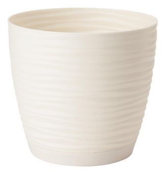"Sahara petit" round pot with a saucer - 17 cm - creamy-white