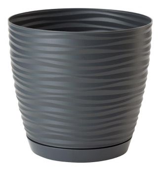 Pot rond "Sahara petit" avec soucoupe - 19 cm - gris anthracite - 