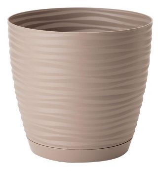 Vaso rotondo "Sahara petit" con piattino - 11 cm - grigio-beige - 
