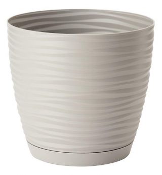 Pot rond "Sahara petit" avec une soucoupe - 13 cm - gris clair - 